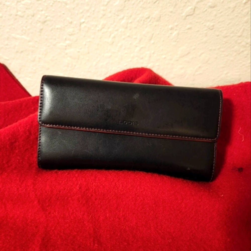 Lodis brand ladies wallet, black & red